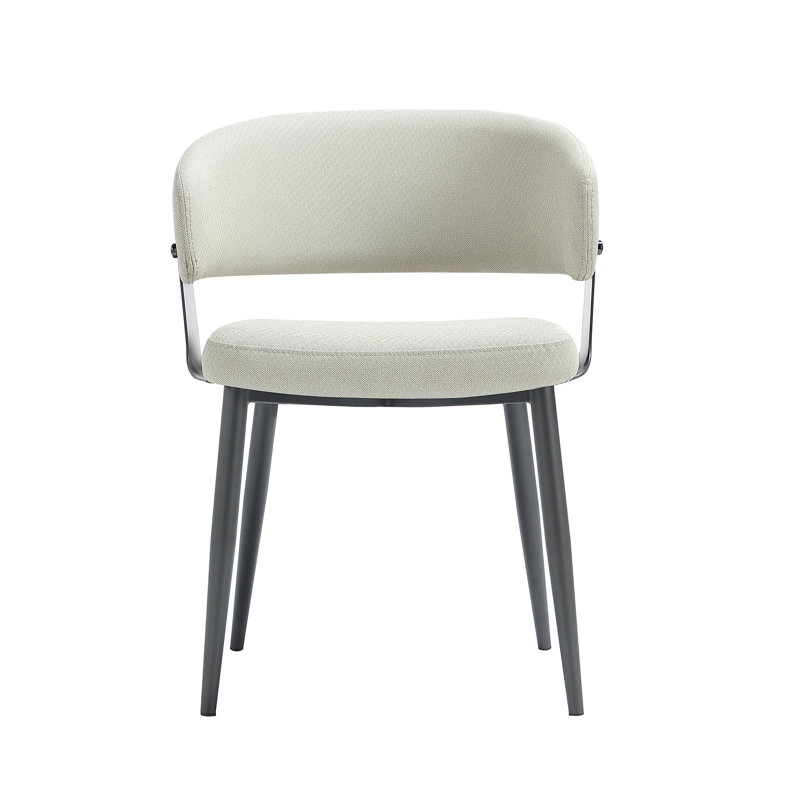Chaise rembourrée en cuir avoine texturée Luce, Gruau