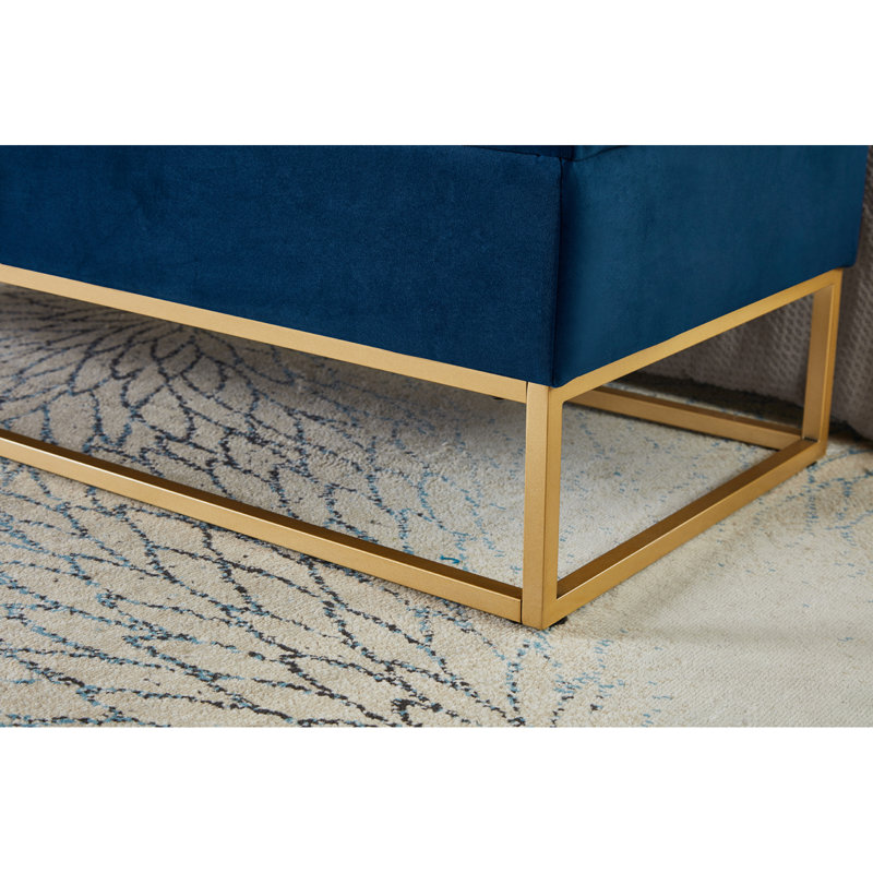 58.6" Bed Bench Metal Base With Storage Navy Blue Velvet, Navy Blue