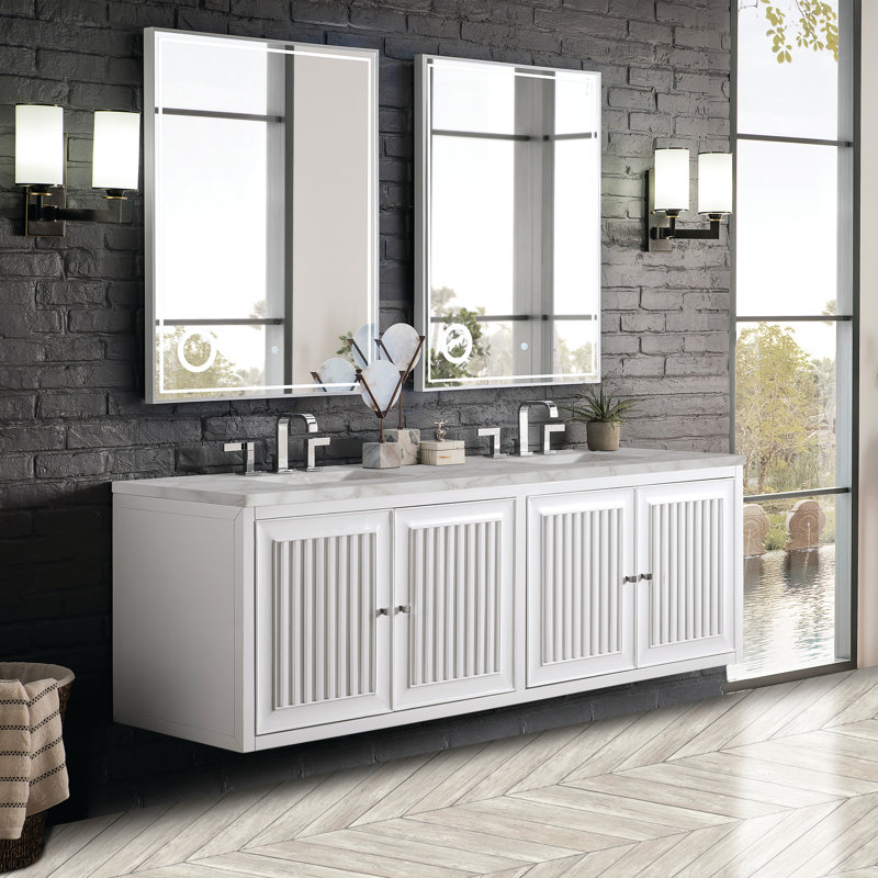 Athens 72'' W Double Vanity, Victorian Silver, Glossy White, 8" Widespread