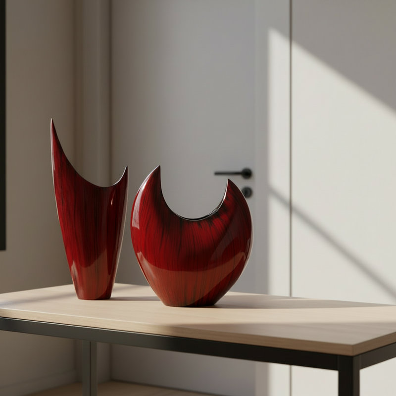 Vase Mcculloch Acentuada, Vernis rouge / argent