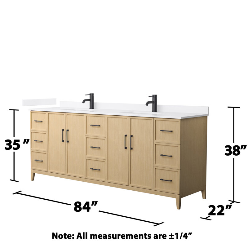 Elan 84'' W Vanity, Matte Black, White Cultured Marble, Tan
