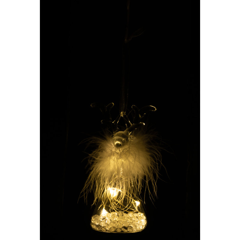 Christmas Solid Reindeer+Led+Feather Glass Baubles