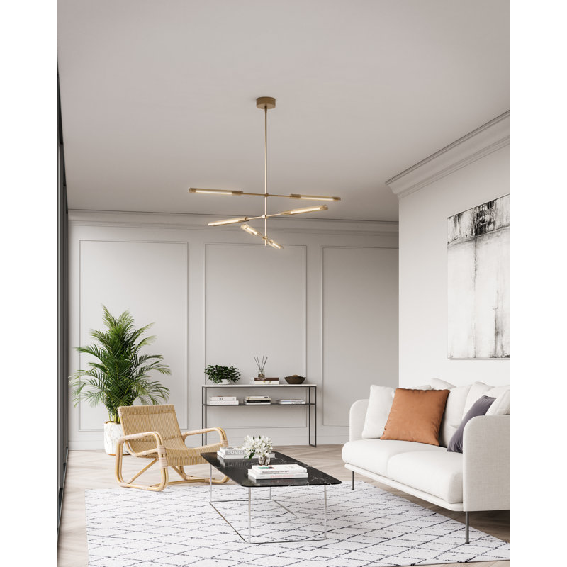 Astrid Vintage Brass 6-Light LED Sputnik Linear Chandelier