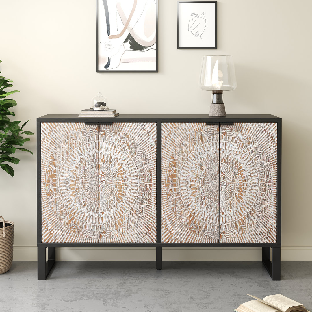 Sideboard Mit Vier Geformten Türen Und Verstellbaren Beinen, Schwarz