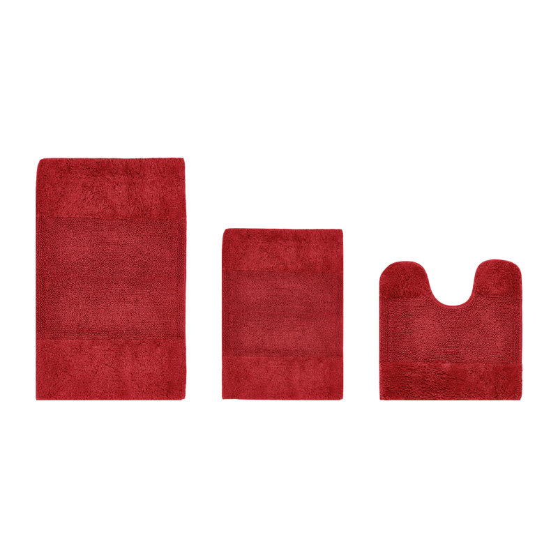 Ensemble de tapis pour salle de bain 3 pièces 100% coton 2155 g / m² Merkle, certifié OEKO-TEX®, envers en latex antidérapant, touffeté moelleux, super absorbant et lavable à la machine pour salle de bain, douche et baignoire, rouge