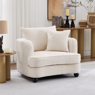40" Upholstered Accent Chair Chenille Armchair With Deep Seat, Reading Chair For Adults, Modern Single Sofa For Living Room, Bedroom