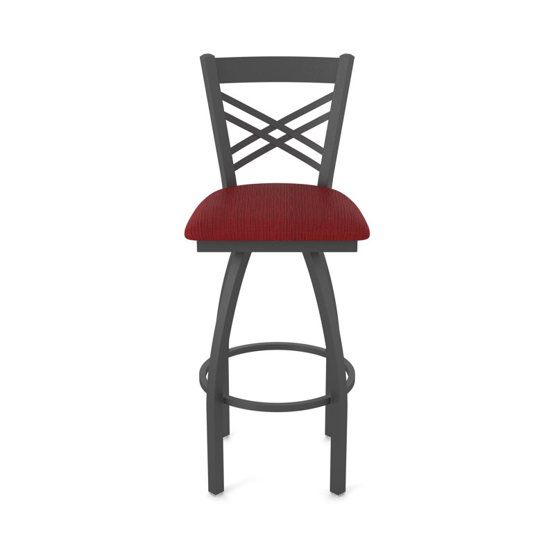 Catalina 36" Swivel Bar Stool, Pewter, Fabric-Graph Ruby