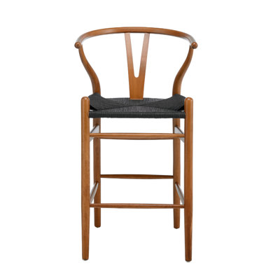 Blanca Black Paper Rope & Dark Natural Beech Sold Wooden Frame Bar Stool