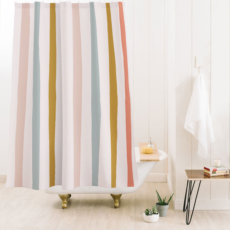 Rideau de douche Ninola Design, Rose / bleu / jaune rayé