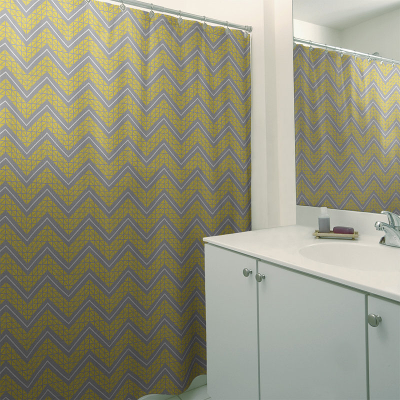Rideau de douche simple à chevrons à la main classic, Jaune / Gris