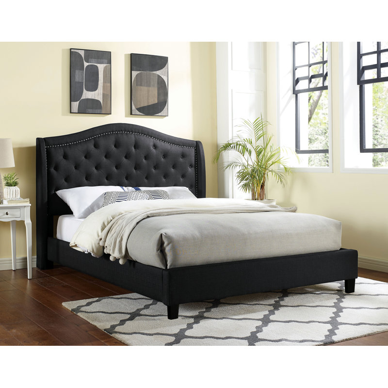 Belluno Upholstered Wingback Bed, Black, California King