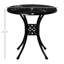 Table de bistro ronde de 30 po avec trou pour parasol, table d'extérieur antique en fonte d'aluminium, noire. Fabrication, fonction d'équilibre réglable, trou noir, table de salle à manger. Revêtement rouillé, structure stable