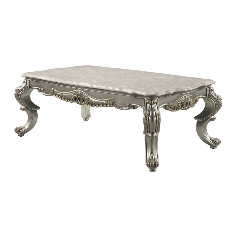 Table basse, marbre naturel et finition bronze antique