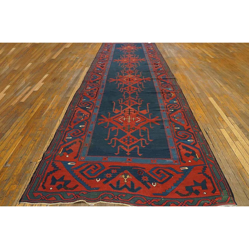 Flatweave Wool Geometric Area Rug in Blue