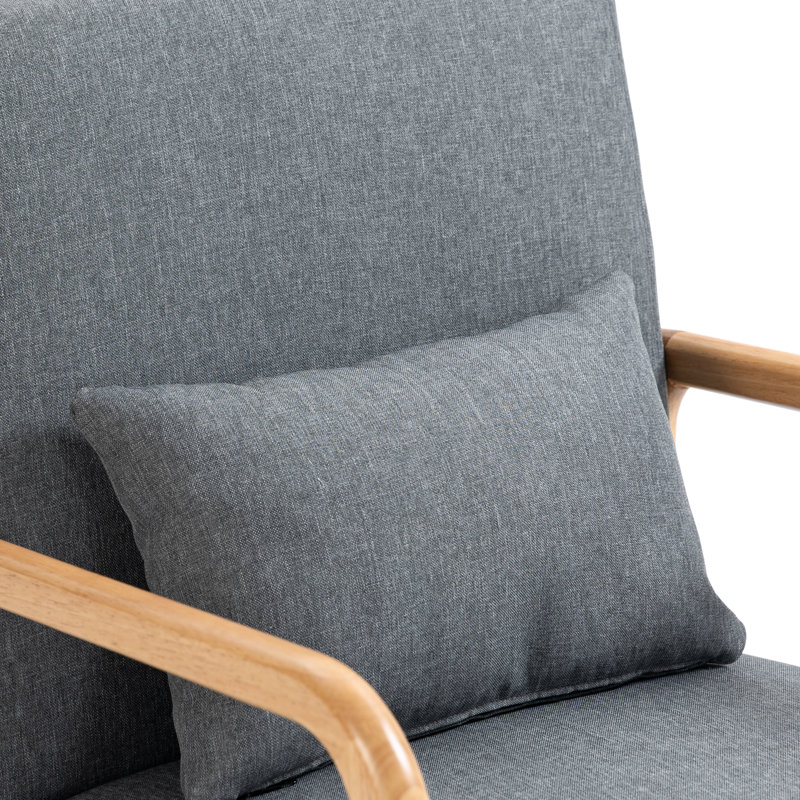 Jyrin 25.8" Wide Mid Century Upholstered Gray Linen Solid Wood Accent Chair with an Extra Pillow, Gray Polyester Blend
