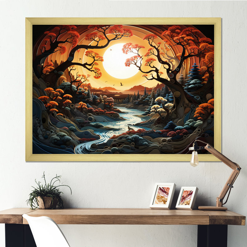 Coupe du soleil éternelle Sunrise, H 24 po x l 32 po x P 1 po, Encadrement doré