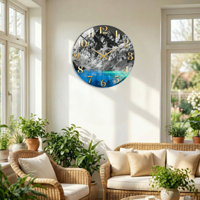 "Mountain Lake", horloge murale en verre