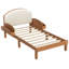 Structure simple en bois rembourré avec tête de lit arquée et tablettes de rangement latérales-1078004736