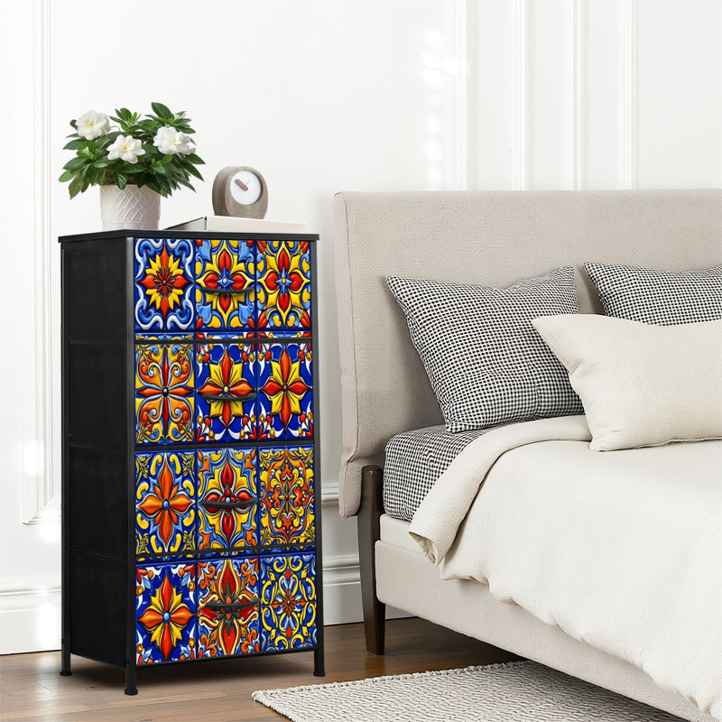 4 Drawer Dresser for Bedroom, Narrow Chest of Drawers, Wooden Top and Study Iron Frame 18"x37.5"-(WxH)