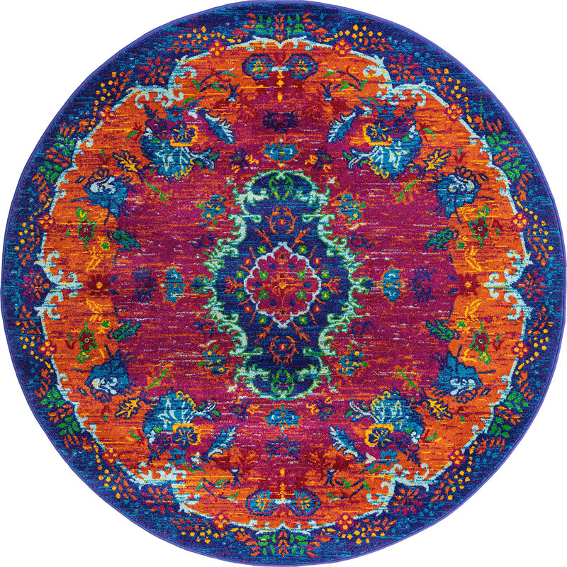 Floral Indoor Rug, Round 5'3"