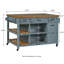 Îlot de cuisine mobile moderne avec plateau en bois d'hévéa, tiroirs de rangement, tablettes ouvertes et barre à serviettes, roulettes pour la cuisine et la salle à manger