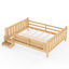 Lit grand format pour enfants avec bibliothèques de rangement, lit plateforme en bois massif avec escalier et garde-corps, naturel clair-764799584
