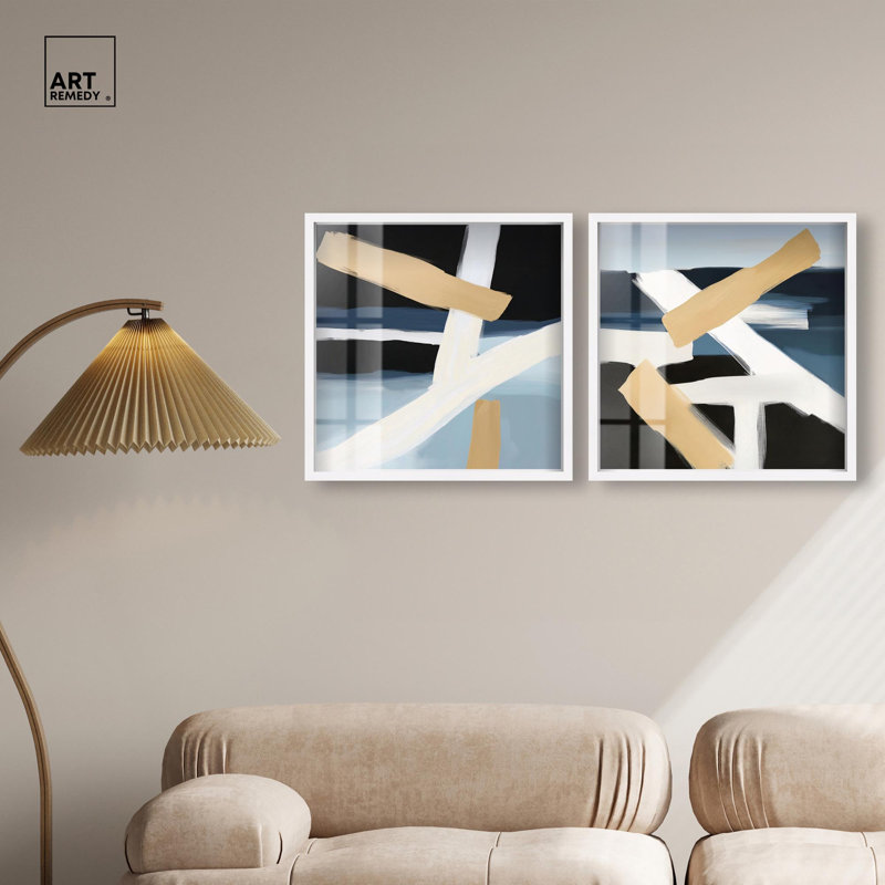 Alabaster Twilight Duo Shadowbox Print Livingroom Wall Art Set by Art Remedy, Black Frame, 12 x 12, 21" H x 21" W
