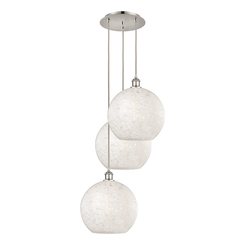 Luminaire suspendu à 3 lumières Ballston Mouchette-113B-G1216, H 13,5 po x l 18,5 po x P 18,5 po, Nickel poli