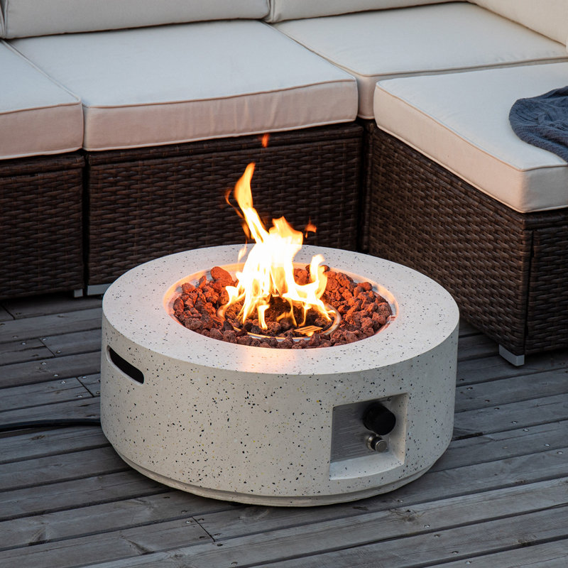 28''Round Magnesium Oxide Propane Fire Pit Outdoor Smokeless Backyard Fire Pit , White