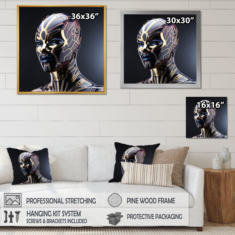 «Sci-Fi Portrait of Futuristic Cyborg Man» sur toile, H 30 po x l 30 po x P 1 po, Cadre doré simple