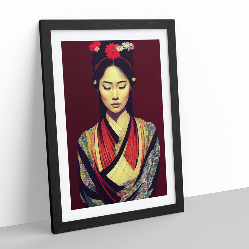 XV1022-4X A Beautiful Geisha No.2 - Print, Black Framed Paper, 66cm H x 48cm W