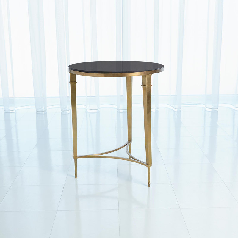 Round French Square Leg Table-Nickel, Brass/Black Granite Top
