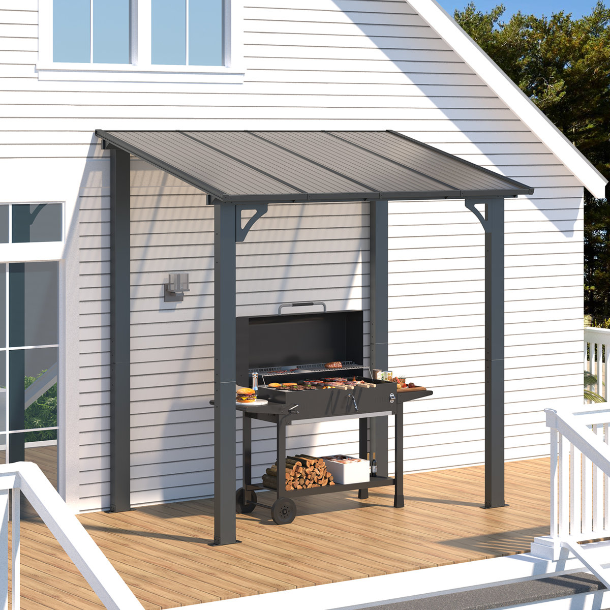 8 ft x 5 ft AECOJOY Aluminum Pergola with Canopy (Black)