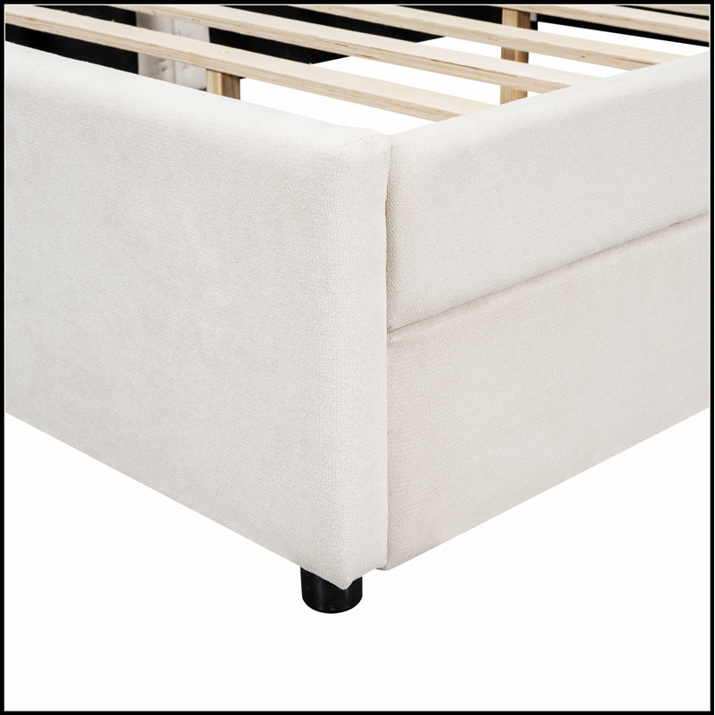 Lit plateforme tapissier avec chargement USB et tiroirs de rangement spacieux pour les chambres modernes, Lit double