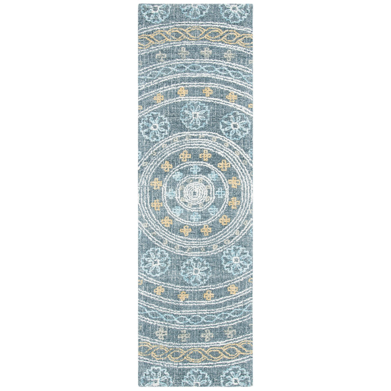 Tapis gris anthracite / jaune en laine / coton touffeté à la main Unionville, Tapis de couloir 2 pi 3 po x 8 pi