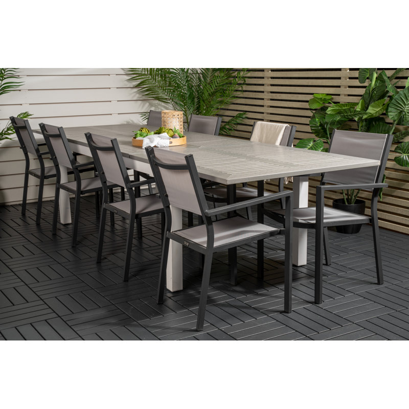 Jayesh 8 - Person Acacia Patio Dining Set with Extendable Rectangular Table, Grey