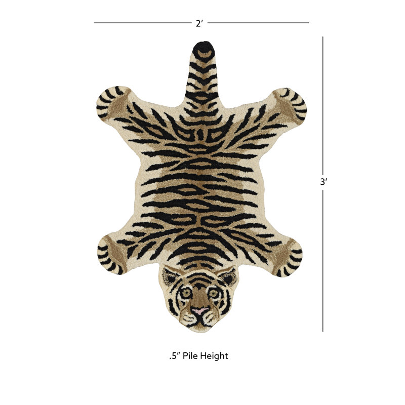 Harjo Tiger Shaped Gold And Black  Accent Rug, Novelty 2' x 3'