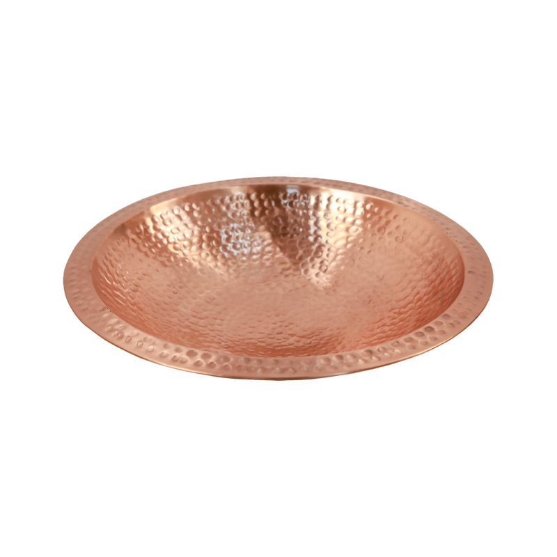 14" Hammered Polished Copper Birdbath Bowl