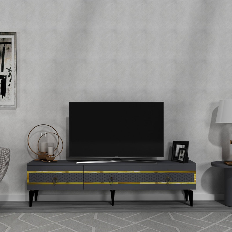 Meuble télé élégant avec anthracite et or 70,9 po x 17,6 po x 11,6 po | 100% panneau de particules enduit de mélamine, épaisseur: 0,7 pouce | Design moderne parfait pour les salons et les espaces de divertissement