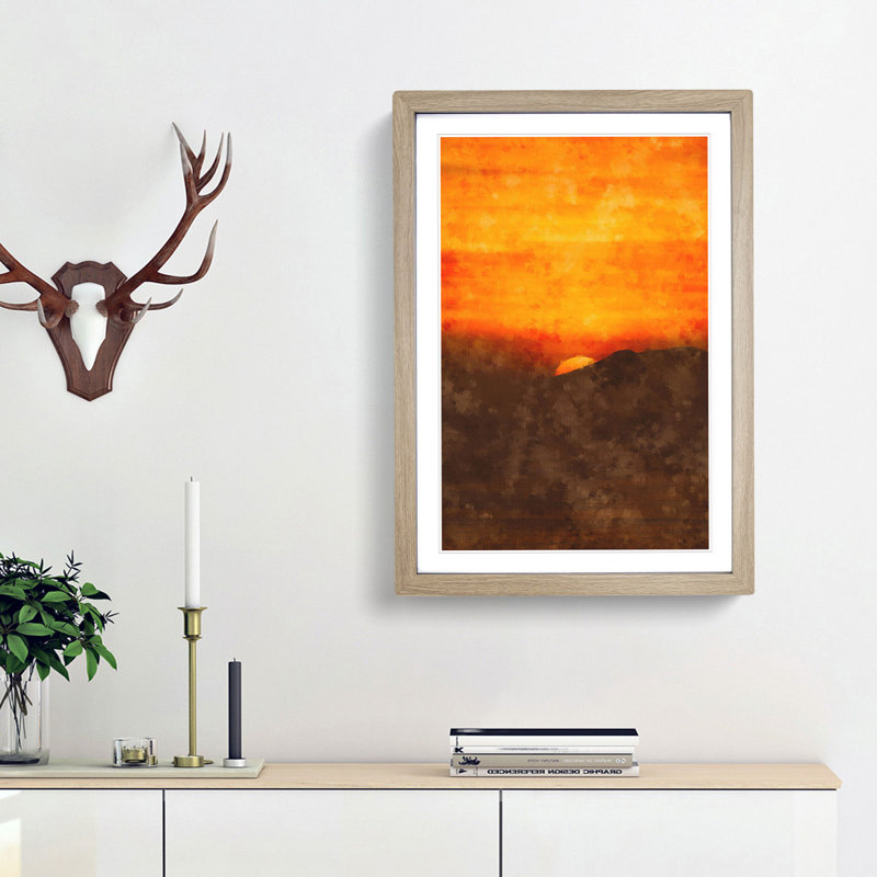 Orange Sunset Abstract - Picture Frame Painting Print, Oak Framed, 87cm H x 62cm W x 2cm D