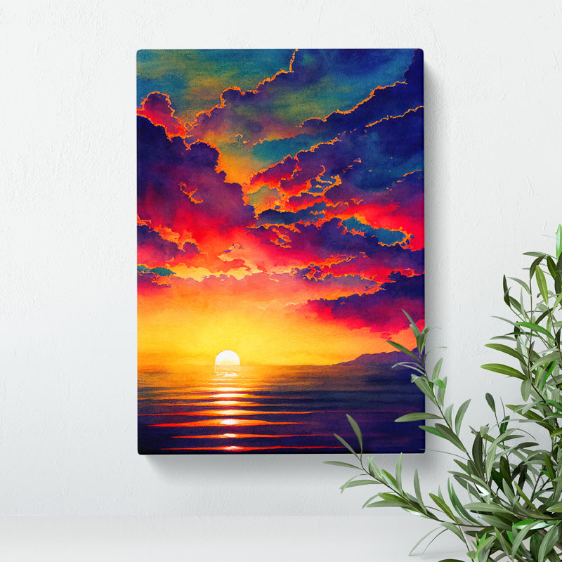 XV1022-5046X Vivacious Ocean Sunset - Print, No Matte, 50cm H x 35cm W, Wrapped Canvas
