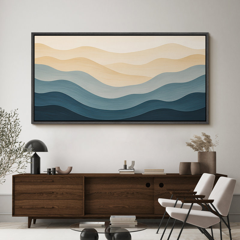 Large Framed Canvas Print Wall Art - Neutral Abstract Landscape Print for Minimalist Modern Wall Decor, Black, 30" H x 60" W