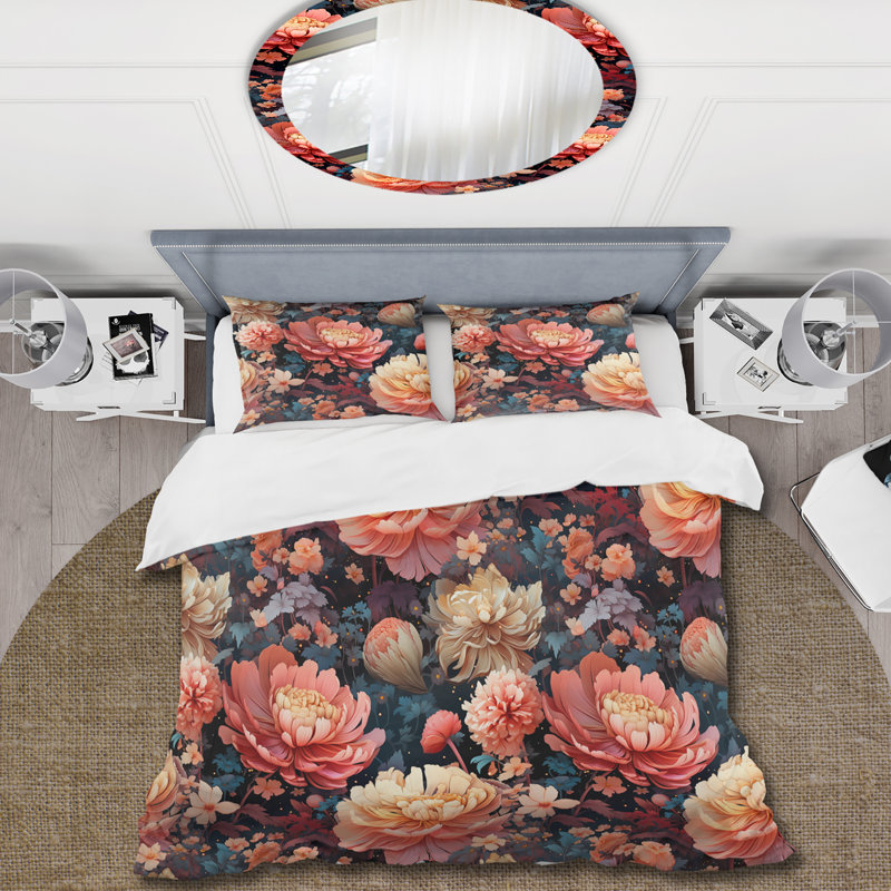 Ensemble de housse de couette à motif floral Vernell, Housse de couette simple + 1 taie décorative stan