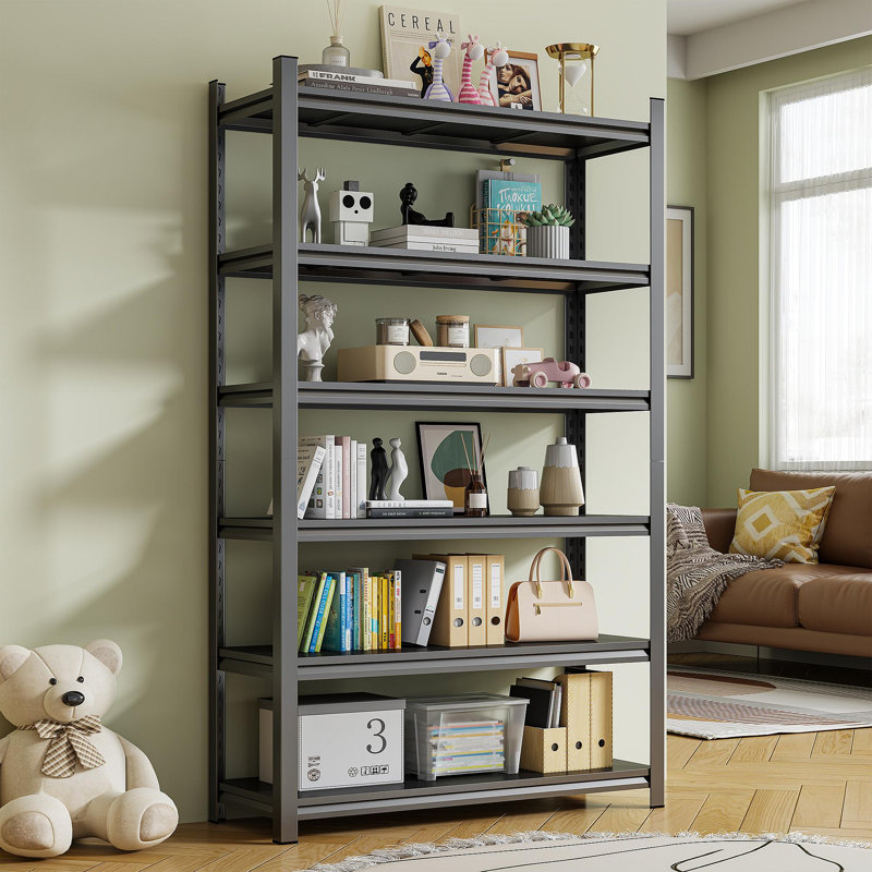 Étagère de rangement pour garage, tablettes en métal de 6 étages, unité de rangement à cloison réglable, magasin d'alimentation, garage, support de sous-sol, noir, nécessite un assemblage