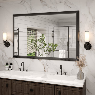 Molly Tempered Glass Metal Beveled Framed Wall Mounted Vanity Rectangular Mirror