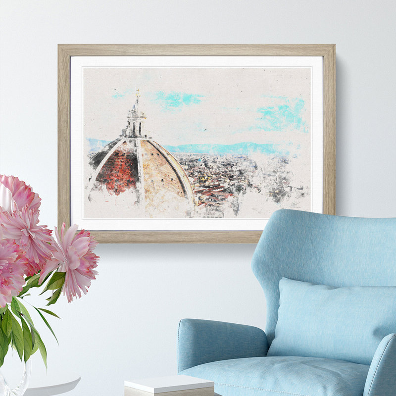 Florence Skyline with Cathedral - Picture Frame Painting Print, Oak Framed, 36cm H x 48cm W x 2cm D