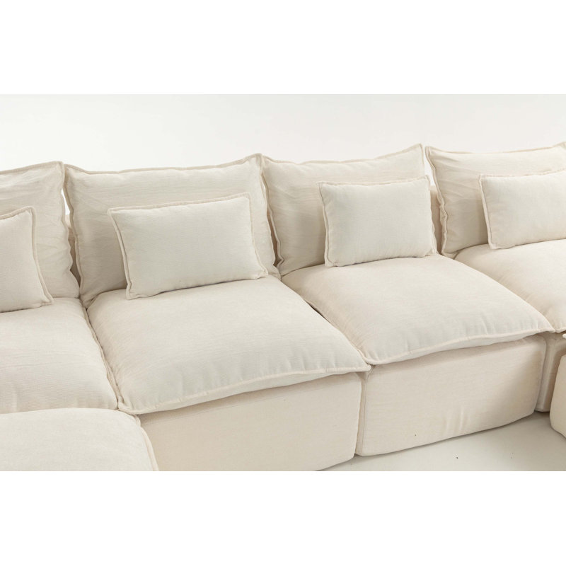 Canapé modulaire surdimensionné Cloud Couch, H 28,3 po x l 129,8 po x P 38,2 po, Symétrique, Velours blanc antique