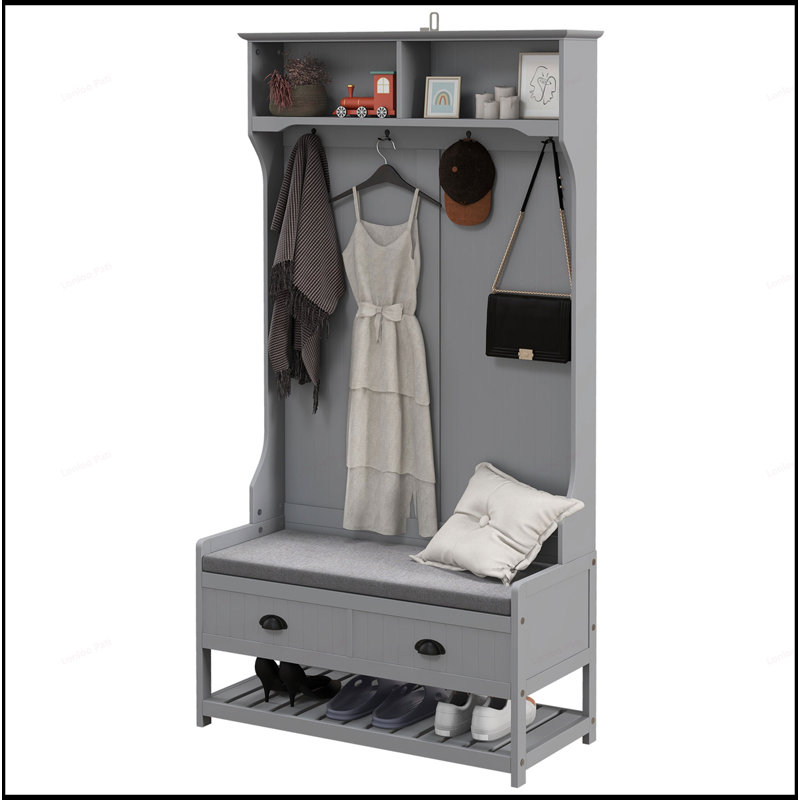 Versatile Hall Tree with Multiple Storage Options and Comfortable Seat for Organized Entryways, Gray