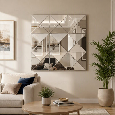 Grand miroir mural carré en verre biseauté 3D