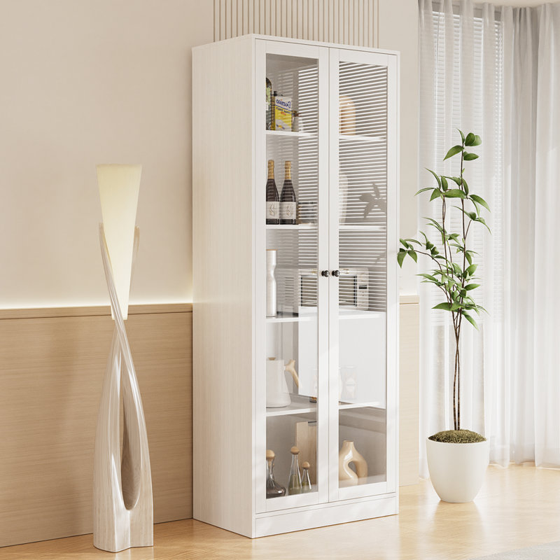 70.9''  Kitchen Pantry Cabinet With Glass Door, White